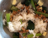 納豆と小松菜の胡麻和え、チーズご飯作り方3写真