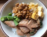 残り物で！納豆とマグロの4色丼作り方2写真