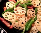 蓮根とオクラ ベーコンのニンニク炒め作り方7写真