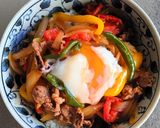 温泉卵をのせて✿ガッツリ牛丼作り方6写真