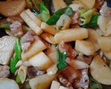 長芋と豚肉と長ねぎのからし醤油炒め作り方3写真