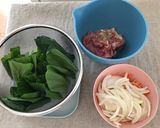 豚こま肉と小松菜のケチャップ炒め作り方1写真