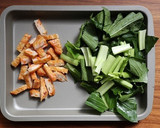 5分で完成！野菜天と小松菜のマヨ醤油炒め作り方1写真