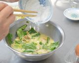 ホタテと小松菜の卵お焼きトマトソース添え作り方1写真