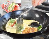 ホタテと小松菜の卵お焼きトマトソース添え作り方3写真