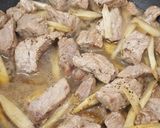 牛肉とゴボウのお月見パスタ作り方2写真