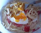 半熟卵のせ湯葉のトマトクリームスパゲティ作り方5写真