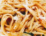 海老とベーコン、小松菜のトマトパスタ作り方12写真