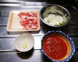 豚こまトマトソースパスタ作り方1写真