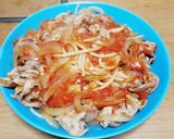 豚こまトマトソースパスタ作り方9写真