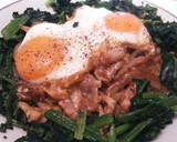豚肉の生姜焼き★目玉焼きとホウレン草添え作り方6写真