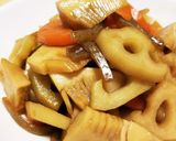 簡単⭐根菜(蓮根・筍・人参)と蒟蒻の煮物作り方7写真