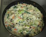 野菜と豚肉の彩りクリーム丼作り方3写真