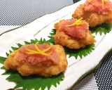 簡単おつまみ～鳥むね肉の大葉 明太子～作り方4写真