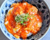 鶏の唐揚げ エビチリ風玉子とじ丼作り方5写真