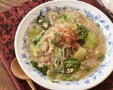 チンゲン菜と豚ひき肉の春雨ごま味噌スープ作り方3写真