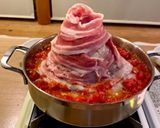 モヤシでOK肉タワー鍋トマトチーズ味作り方4写真