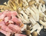 ワンパン簡単!きのことベーコンの和風スープパスタ作り方1写真