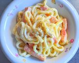 厚切りベーコンと豆乳のカルボナーラうどん作り方10写真