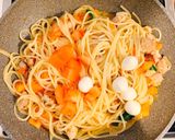 簡単。チキンのトマトバジルパスタ作り方7写真