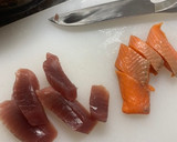 鮪とサーモンの中華炒め〜残りもの刺身で〜作り方1写真