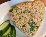 鮭炊き込みご飯〜クレソン混ぜお結び作り方9写真