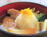 鶏もも肉と焼きねぎのあごだしお雑煮作り方5写真