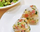 七草が余ったら。ハムと七草の彩りおにぎり作り方3写真
