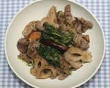 乾燥小松菜と牛こまのペペロンチーノ炒め作り方20写真