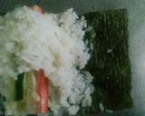胡瓜、カニカマ、シーチキンの巻き巻き寿司作り方5写真
