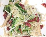 レンジで簡単、水菜とえのきとサラミ和え作り方4写真
