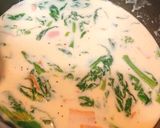 菜の花とベーコンの豆乳スープパスタ作り方4写真
