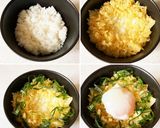 我が家の節約ごはん★揚げ玉入り温玉丼作り方3写真