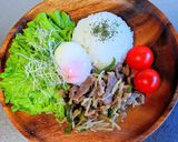 温泉卵のせチンジャオご飯作り方2写真