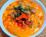 とんがらし麺アレンジ✿鶏皮ネギ塩炒めのせ作り方5写真