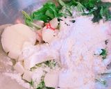 カリッと✨水菜とカニカマ長芋のかき揚げ作り方4写真