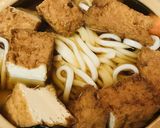 鶏肉と根菜＆厚揚げのめんつゆうどん鍋作り方2写真