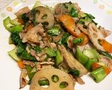 蓮根と青梗菜と豚バラ肉の中華炒め作り方6写真