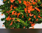 わさび菜と干しえびの塩炒め☆仕上げごま油作り方7写真