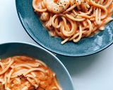 トマトジュースと牛乳の海老クリームパスタ作り方8写真