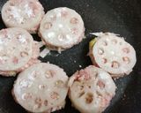 れんこんはさみ焼き&巾着煮&ハンバーグ♪作り方4写真