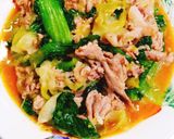 チンゲン菜と豚肉の豆板醤炒め煮作り方1写真