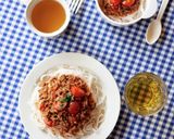 ひき肉とトマトの自家製ミートソースパスタ作り方6写真