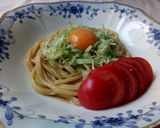 ポン酢とオリーブ油の釜たまサラダうどん作り方6写真