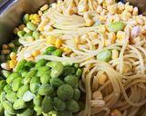 鮭フレークとコーン枝豆の冷パスタ作り方1写真
