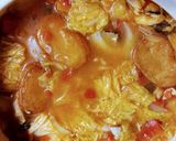 ひらたけと鶏で、和風トマト鍋作り方6写真