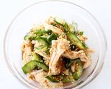 むね肉で【茹で鶏とキュウリのごま酢和え】作り方6写真