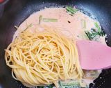 簡単★ランチ江戸菜のたらこクリームパスタ作り方3写真
