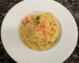 超簡単　サーモンと豆苗のパスタ作り方3写真