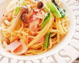 小松菜とベーコンの中華パスタ作り方5写真